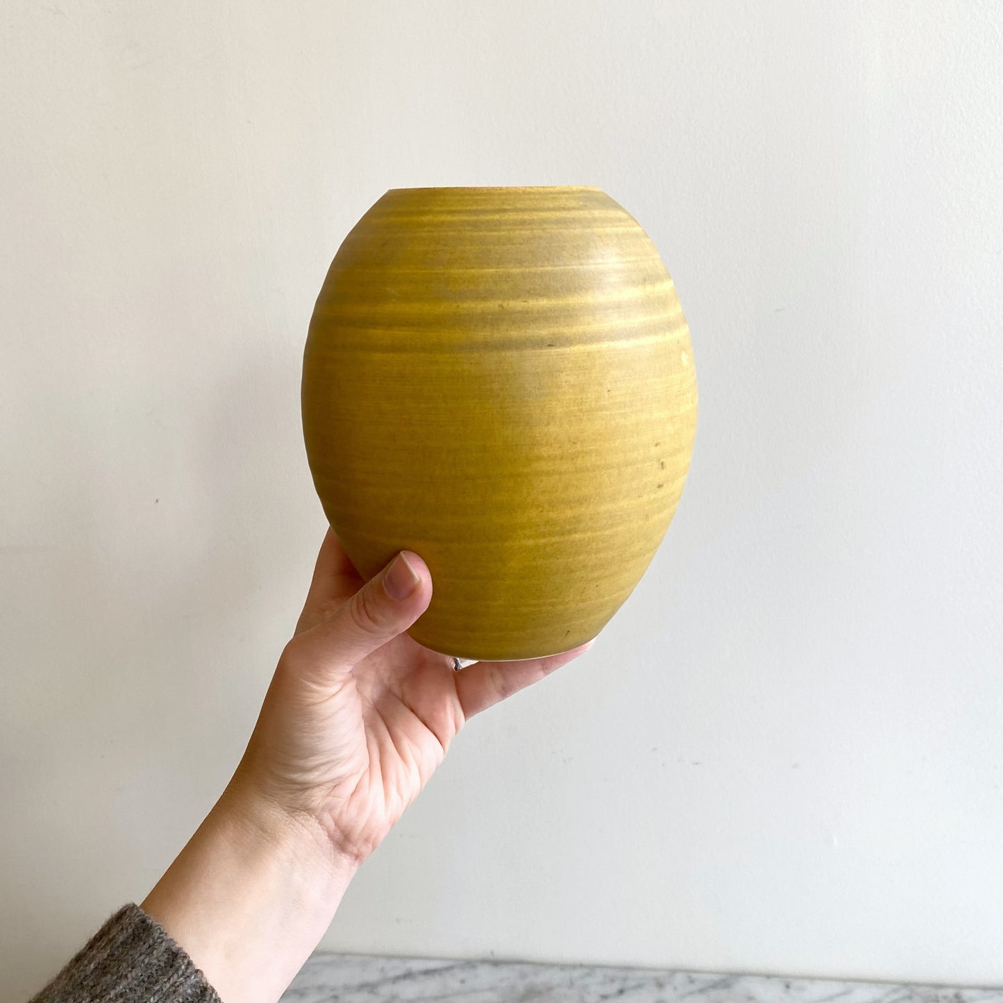 Vintage Yellow Pottery Vase, Japan