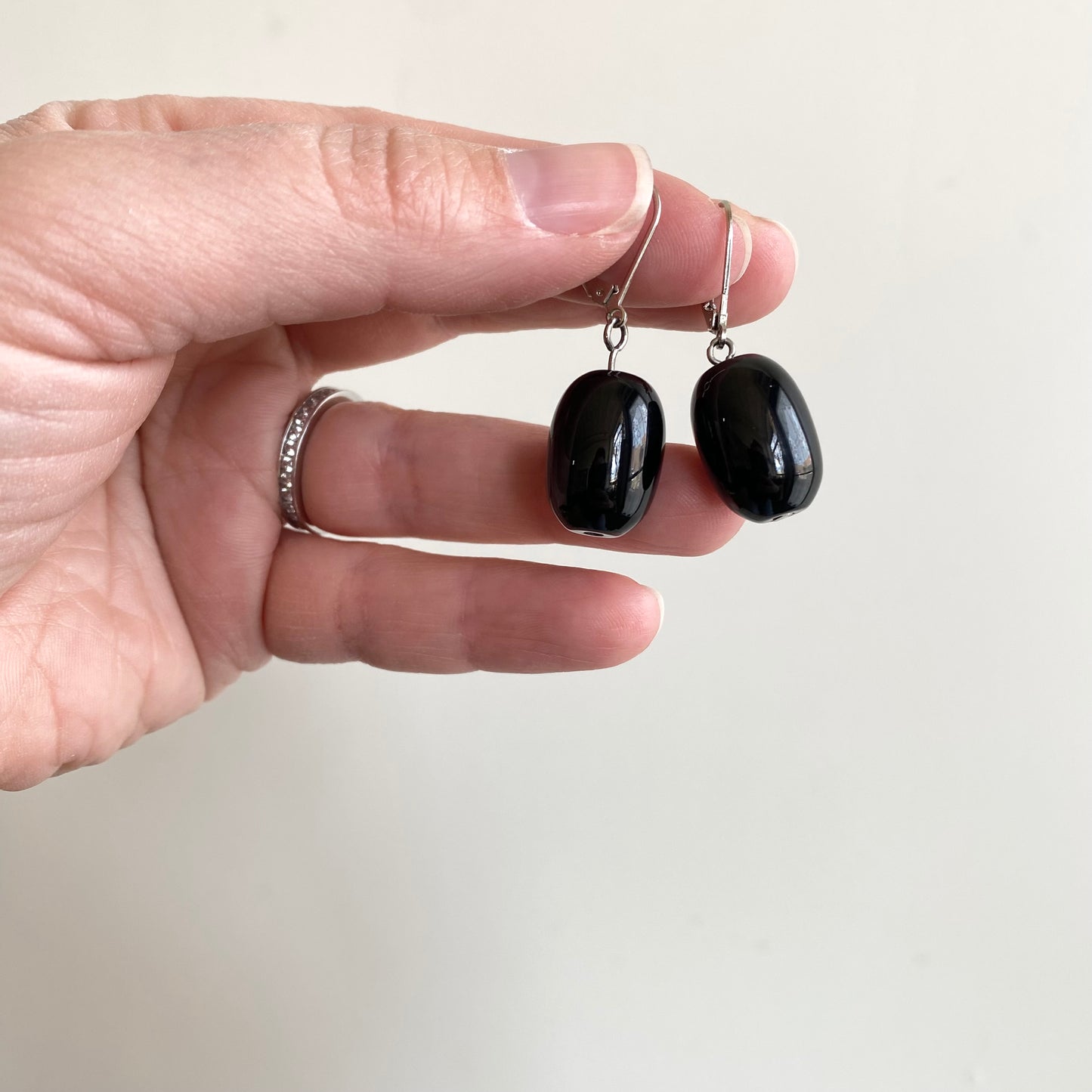 Dangling Black Glass Bead Earrings