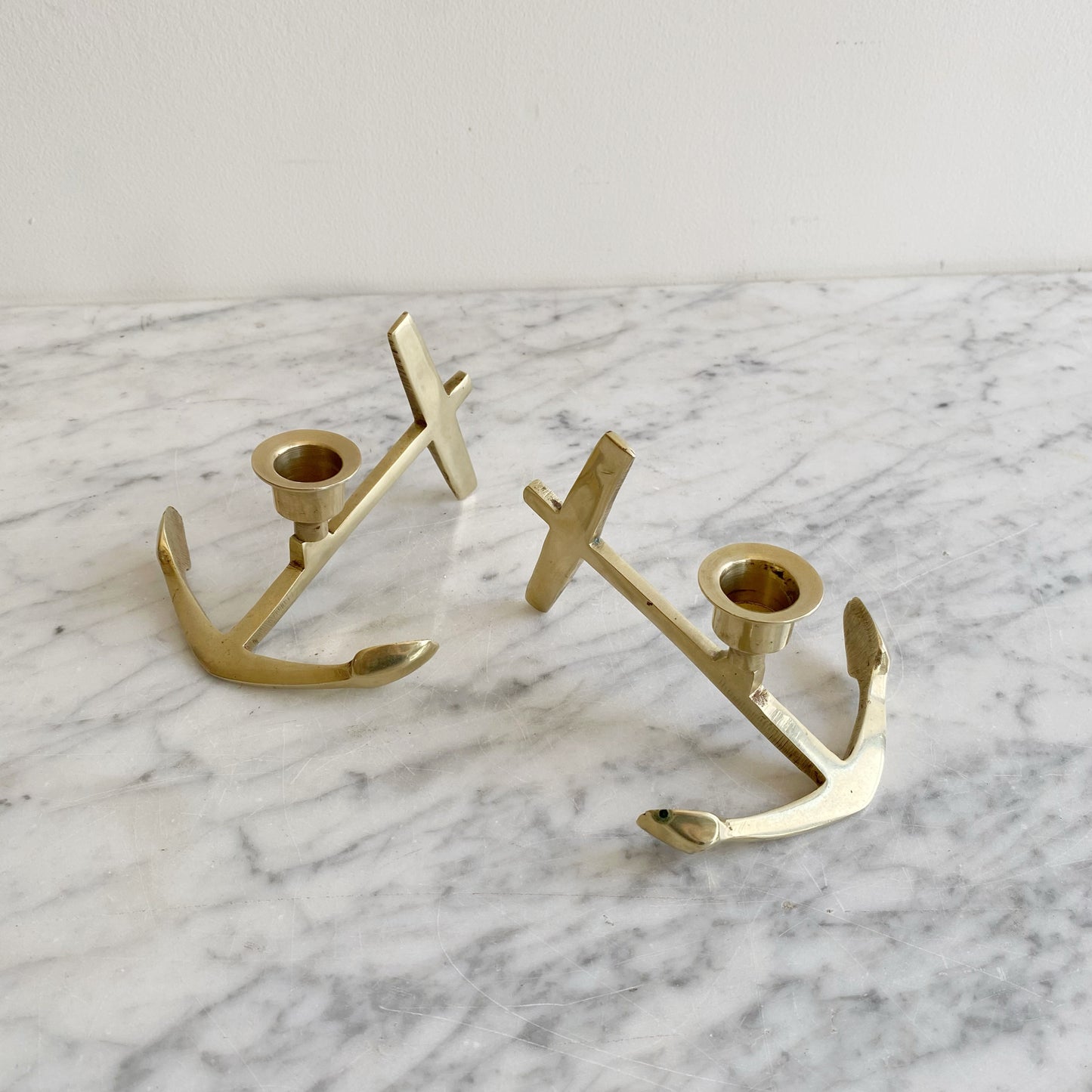 Pair of Vintage Brass Anchor Candle Holders (NAUTICAL COLLECTION)