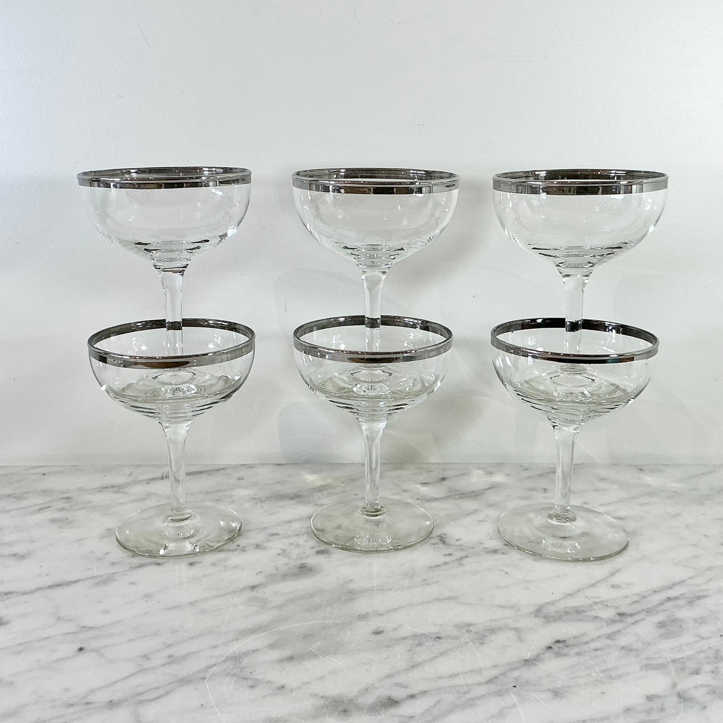 S/6 Vintage  Silver Rimmed Cocktail Glasses