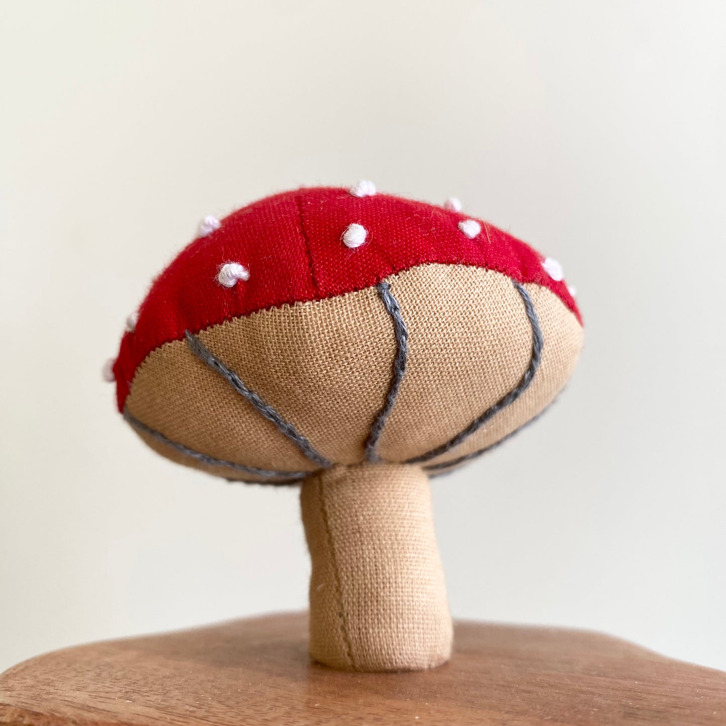 Plush Mushroom on Wooden Stand