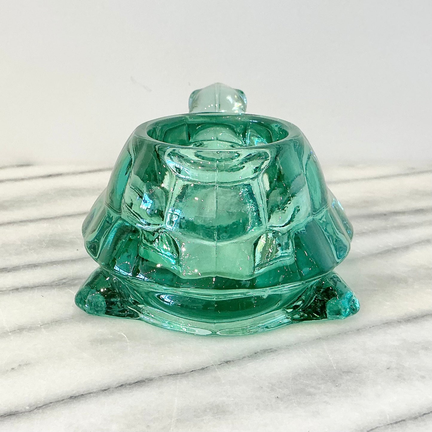 Vintage Green Glass Turtle Votive Holder