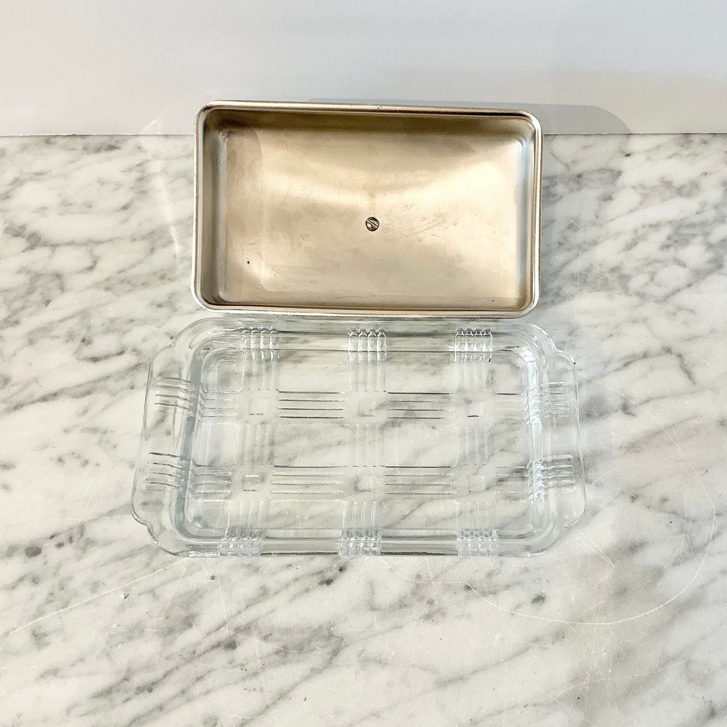 Vintage Criss Cross Glass Butter Dish by Hazel Atlas