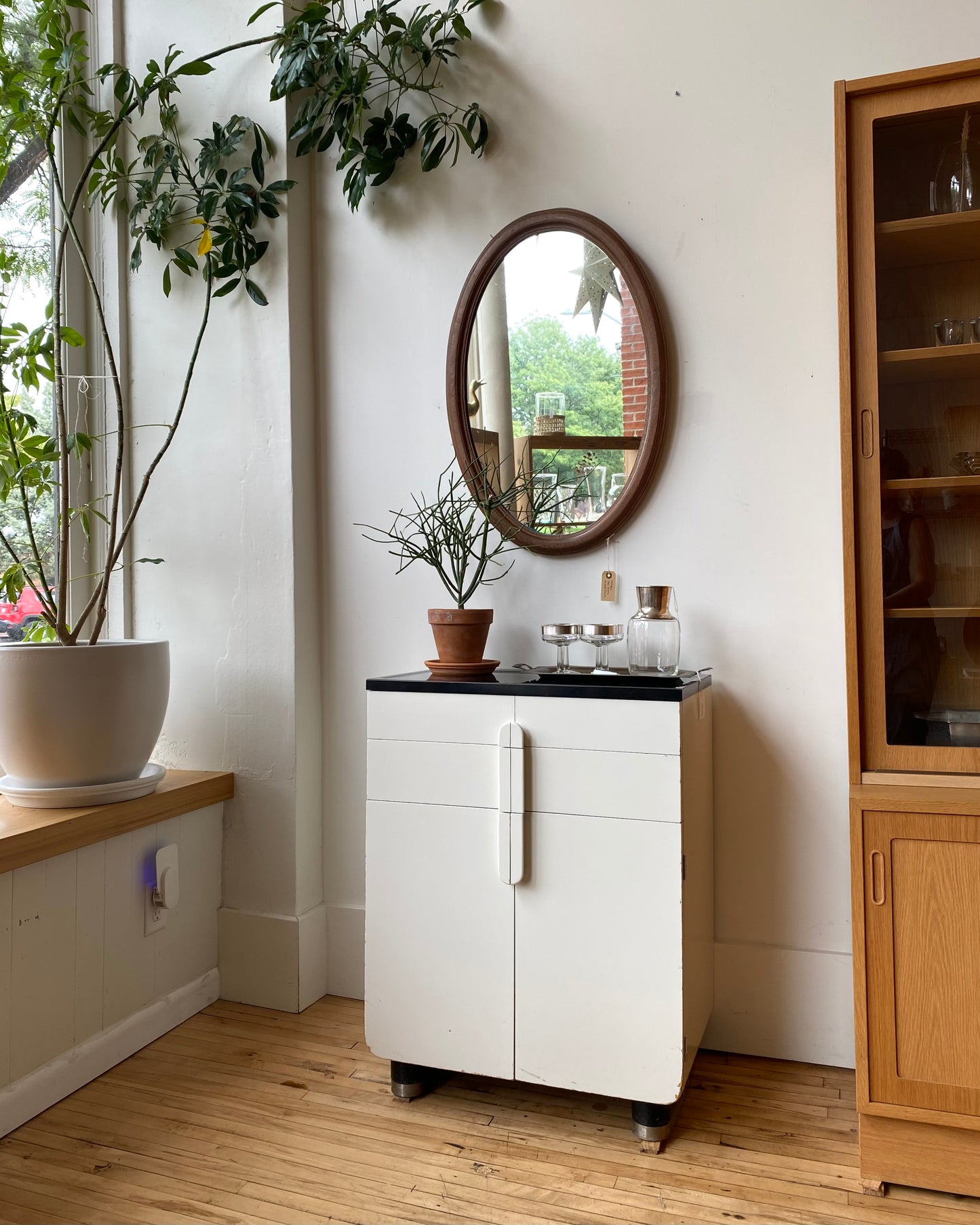 Antique Oval Mirror with Wood Frame
