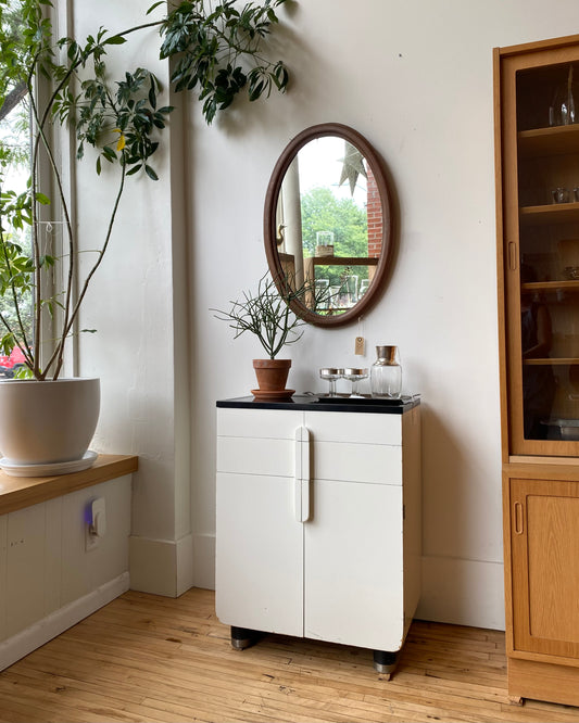 Antique Oval Mirror with Wood Frame