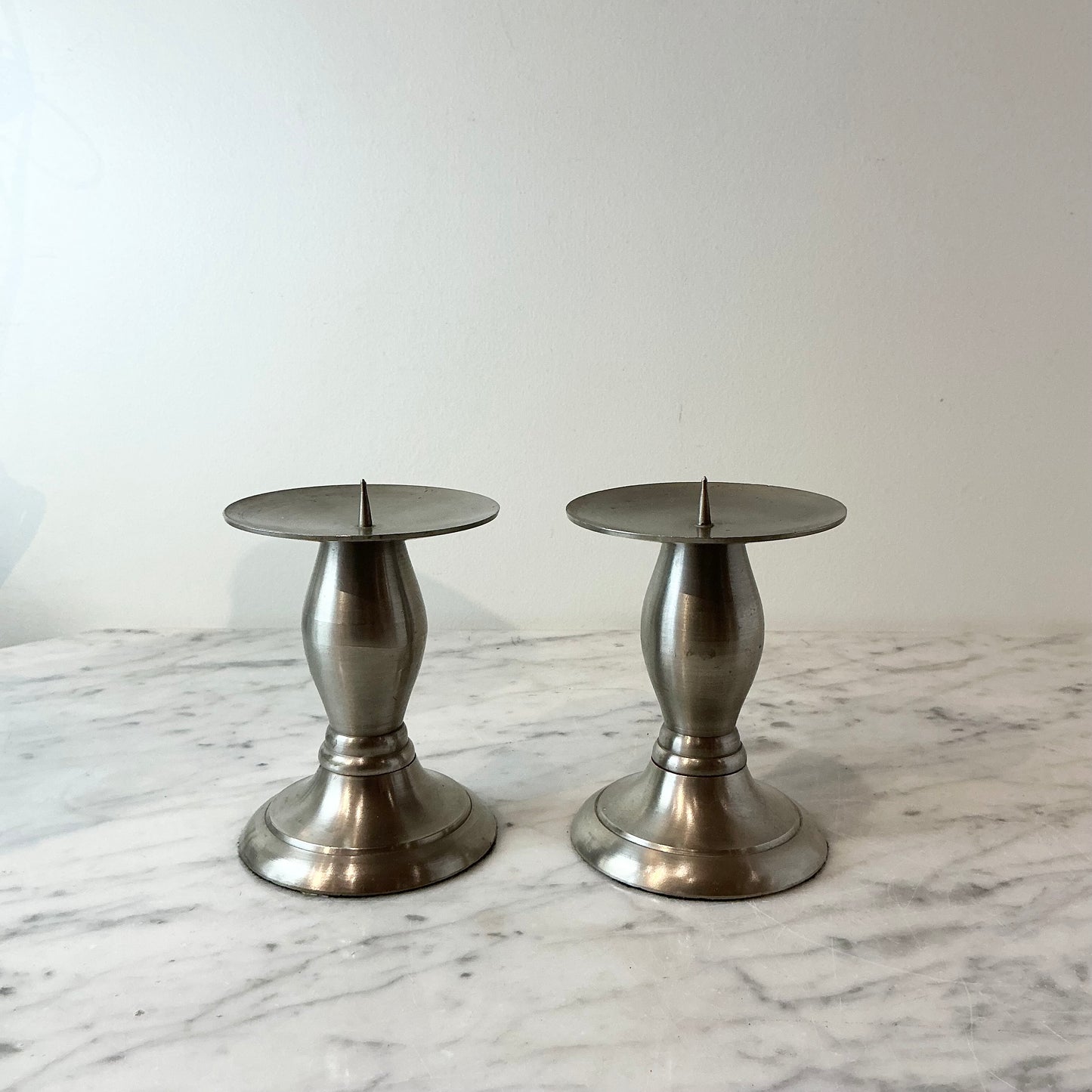 Pair of Found Brushed Silver Candle Holders