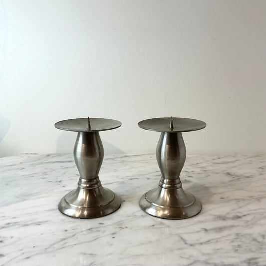 Pair of Found Brushed Silver Candle Holders