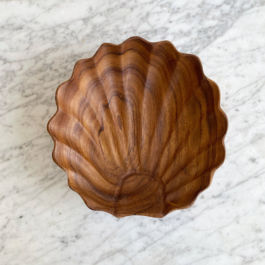 Vintage Wooden Seashell Bowl, 9.5"