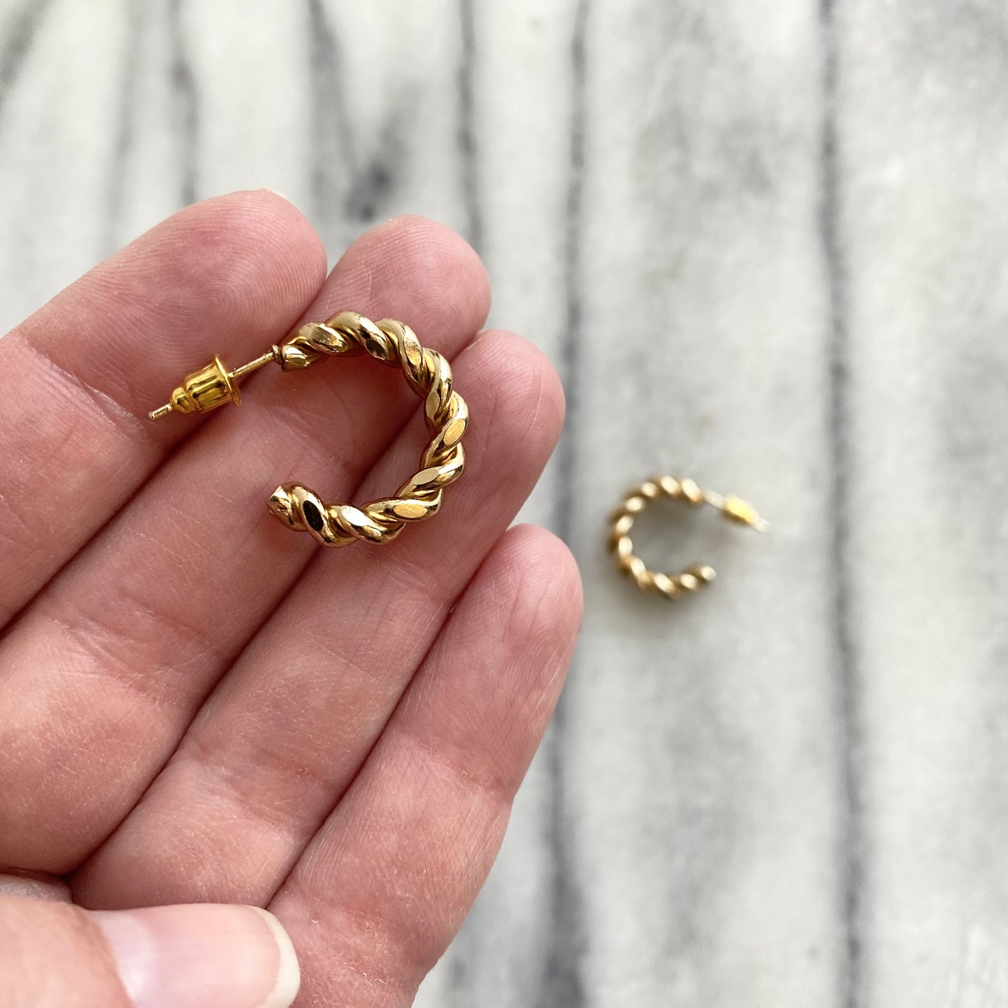 Vintage Golden Twisted Rope Hoop Earrings