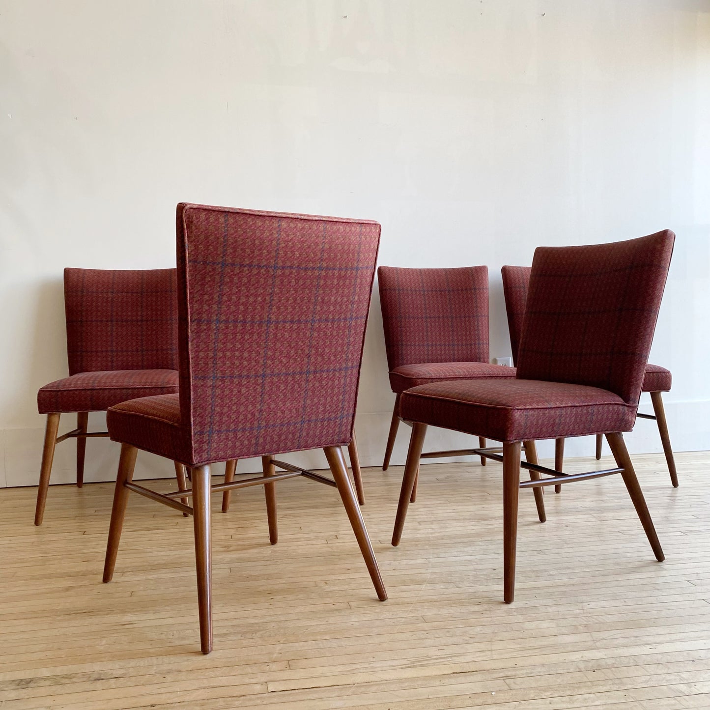 S/6 Plaid Dining Chairs by Paul McCobb