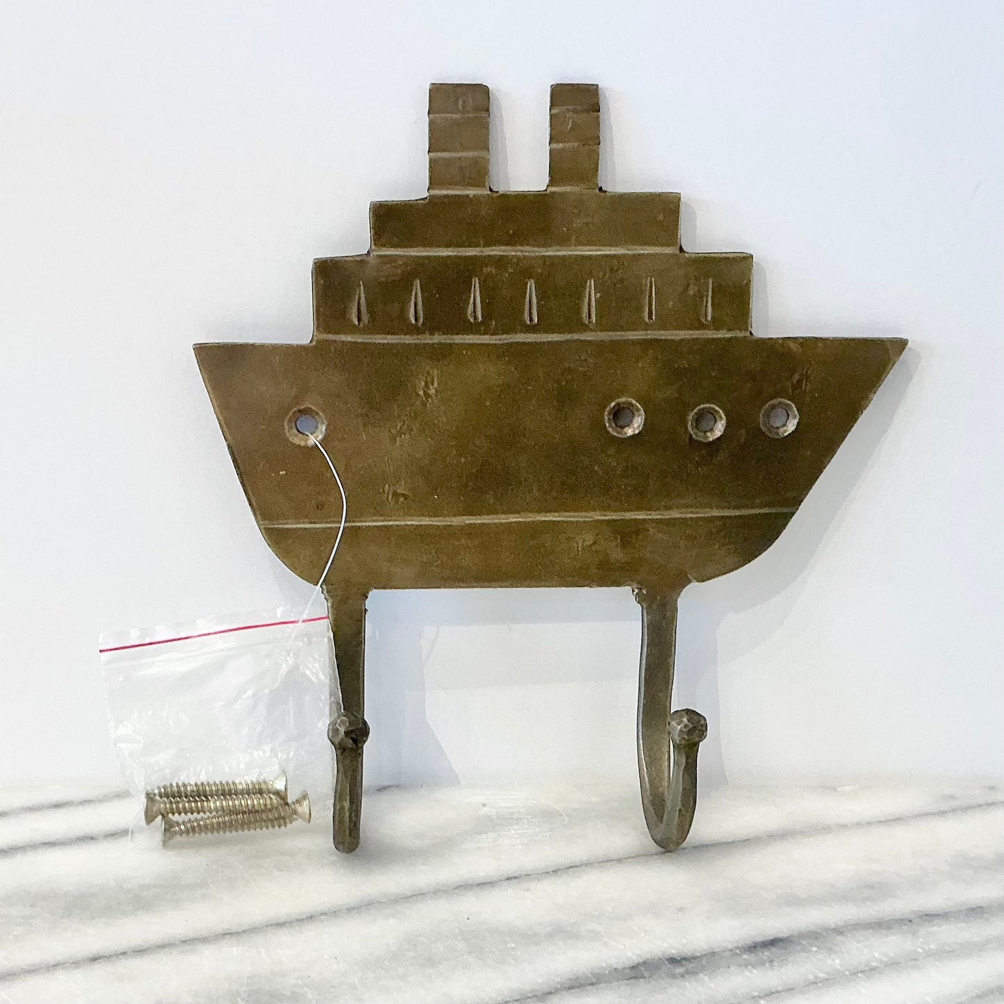 Vintage Brass Ship with Double Hooks