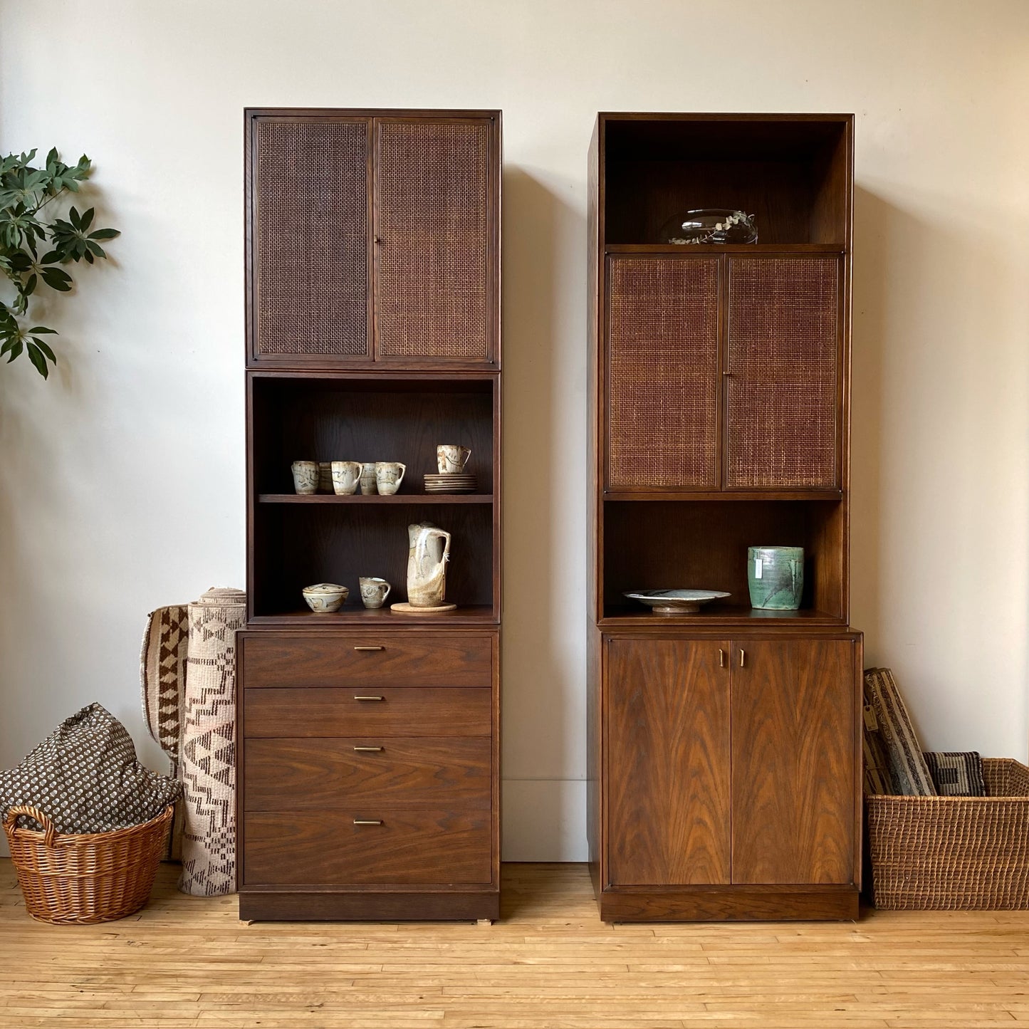 Vintage 2-pc Bookcase with Cane Front Doors