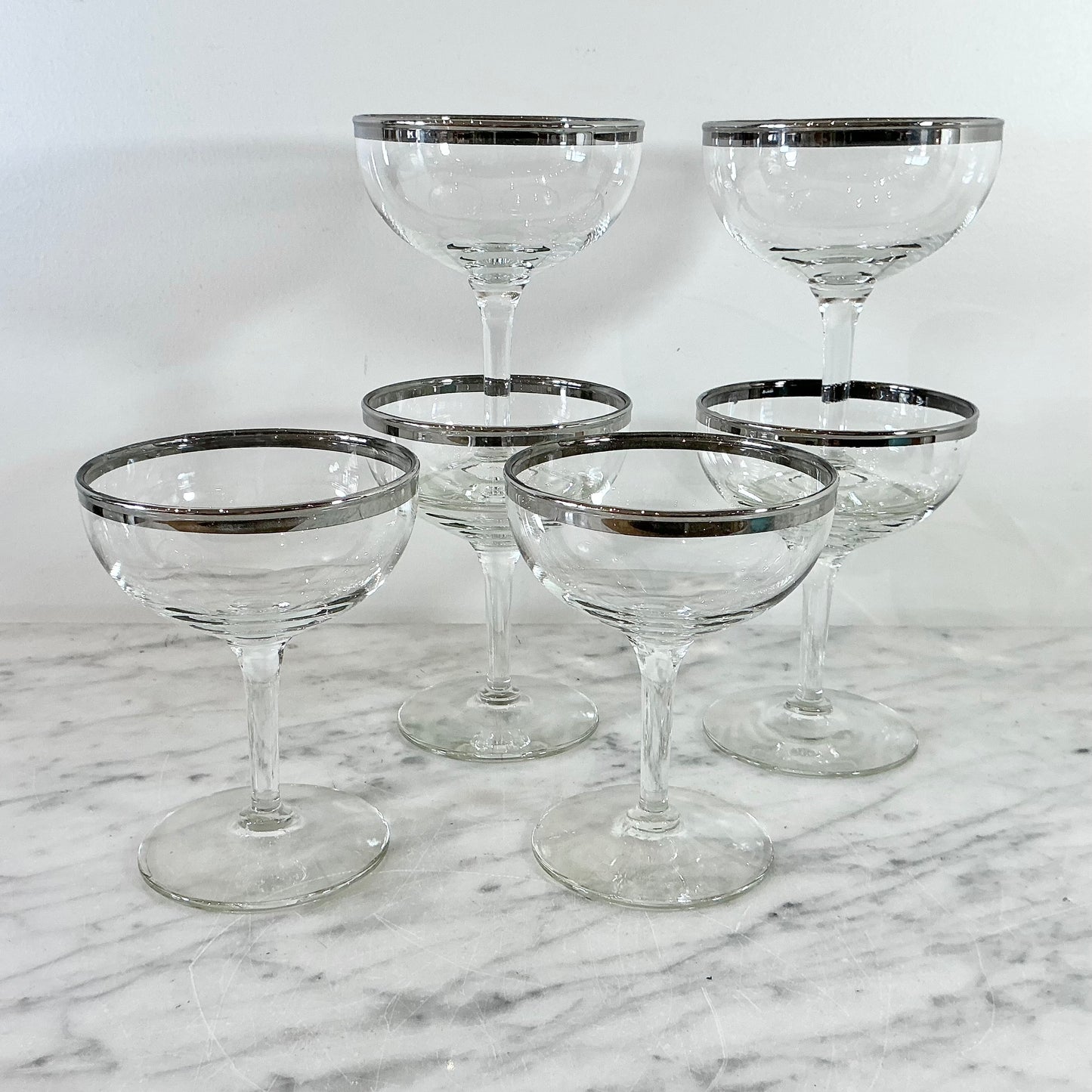 S/6 Vintage  Silver Rimmed Cocktail Glasses