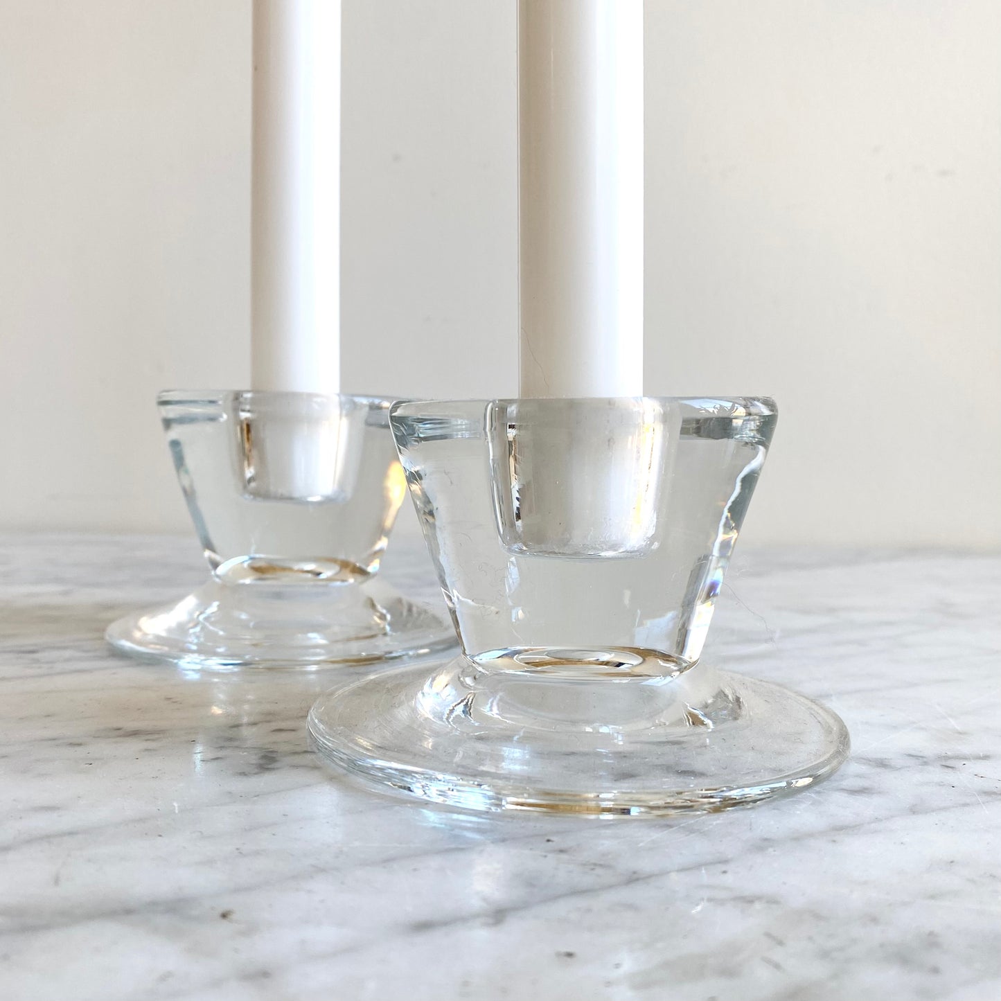 Pair of Vintage Mod Glass Candle Holders