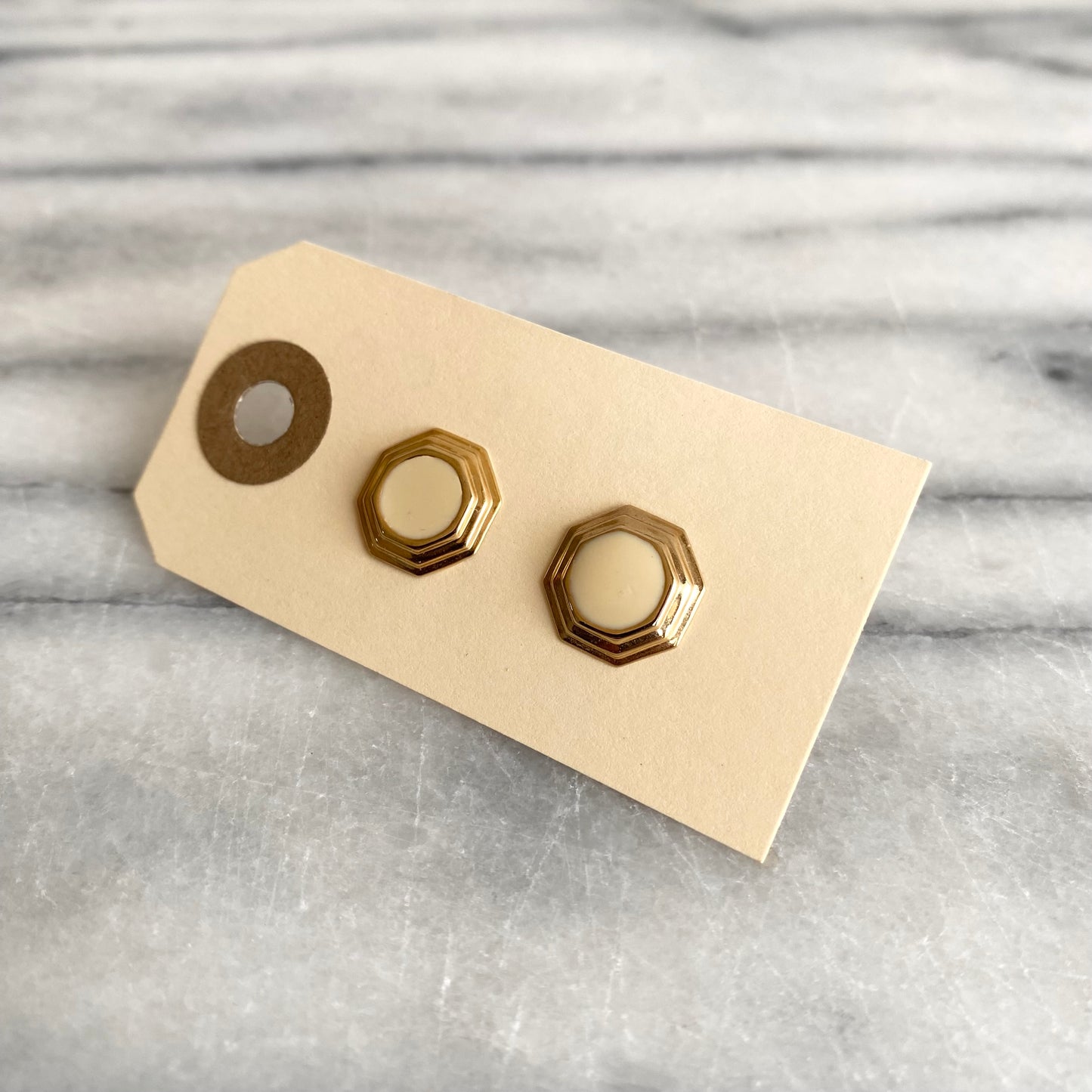 Vintage 80’s Ivory Enamel + Gold Earrings