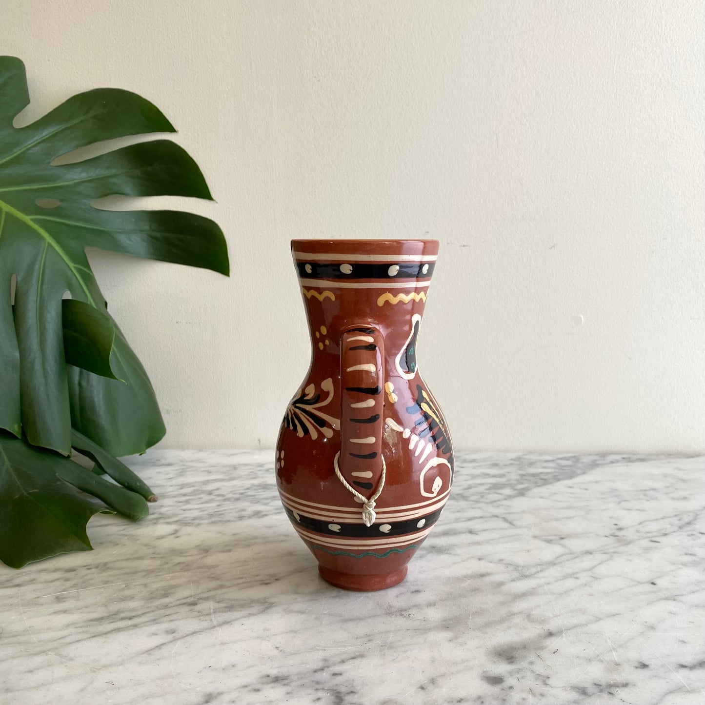 Vintage Hungarian Folk Art Pitcher, 8"