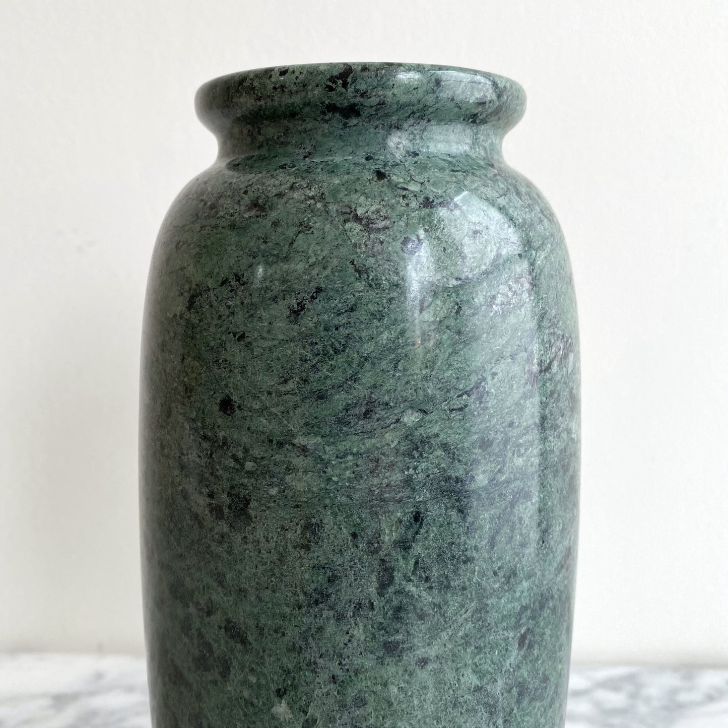 Vintage Green Marble Vase, 9"