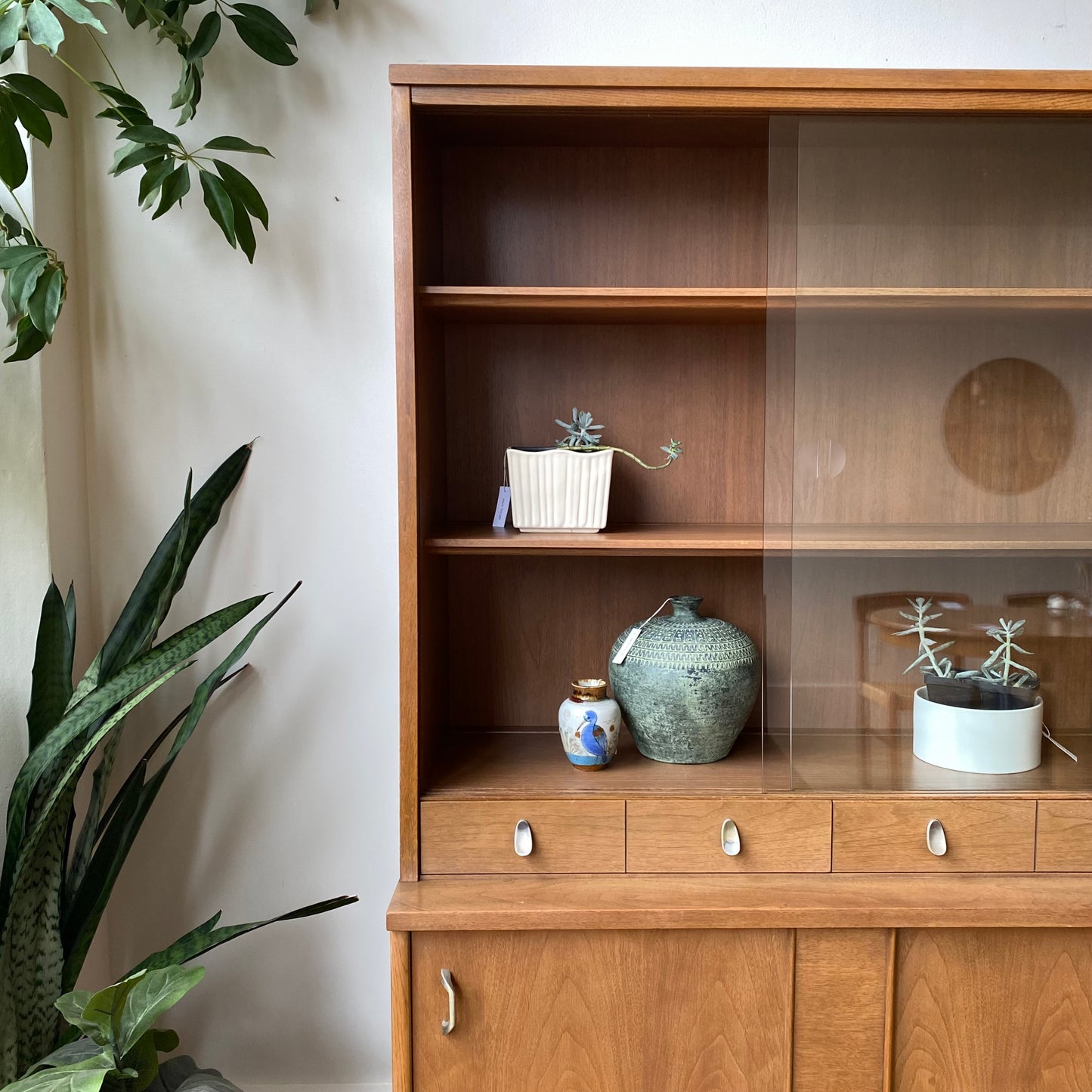 Vintage MCM Hutch with Sliding Glass Doors