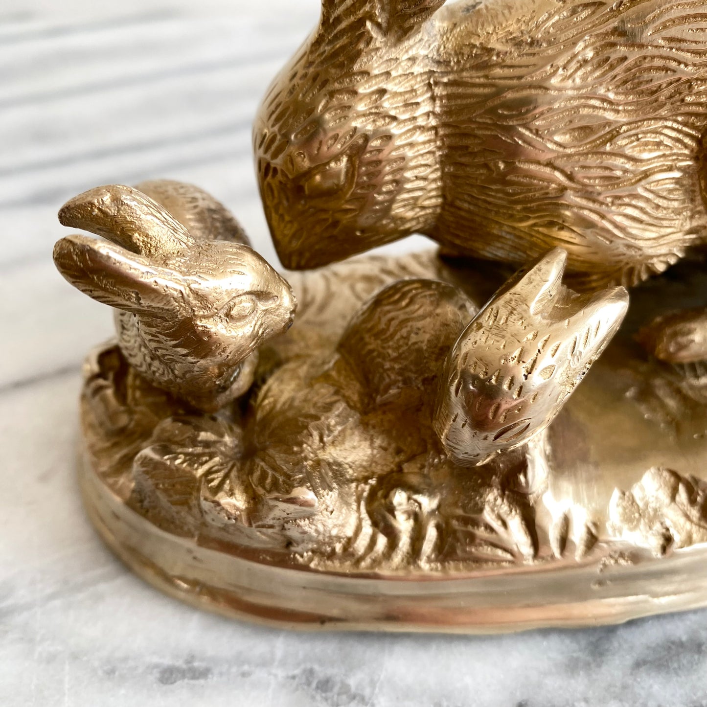 Vintage Brass Rabbit Family, Mama with Babies