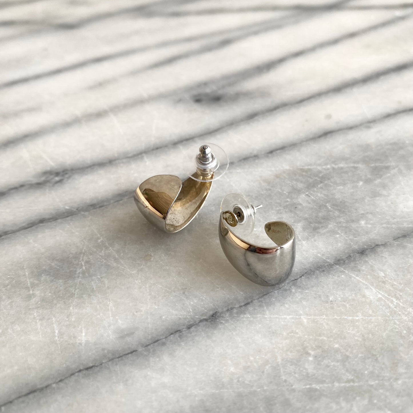 Vintage Polished Silver Hoop Earrings