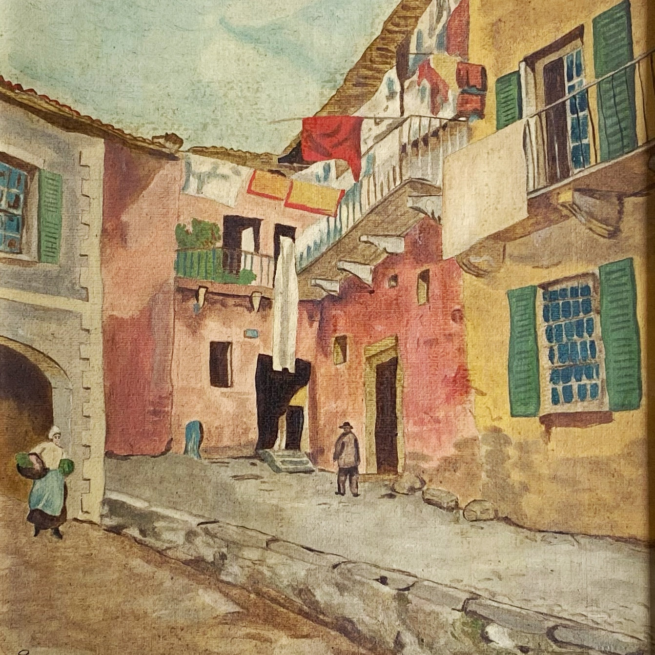 Antique Original Street Scene Painting