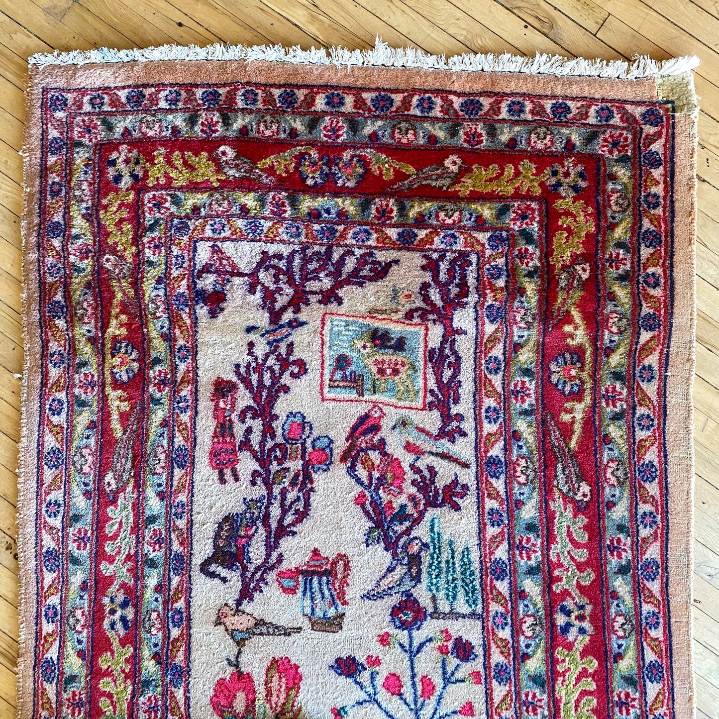 Vintage Hand-knotted Rug with Plants + Animals (3.4 x 5.7)