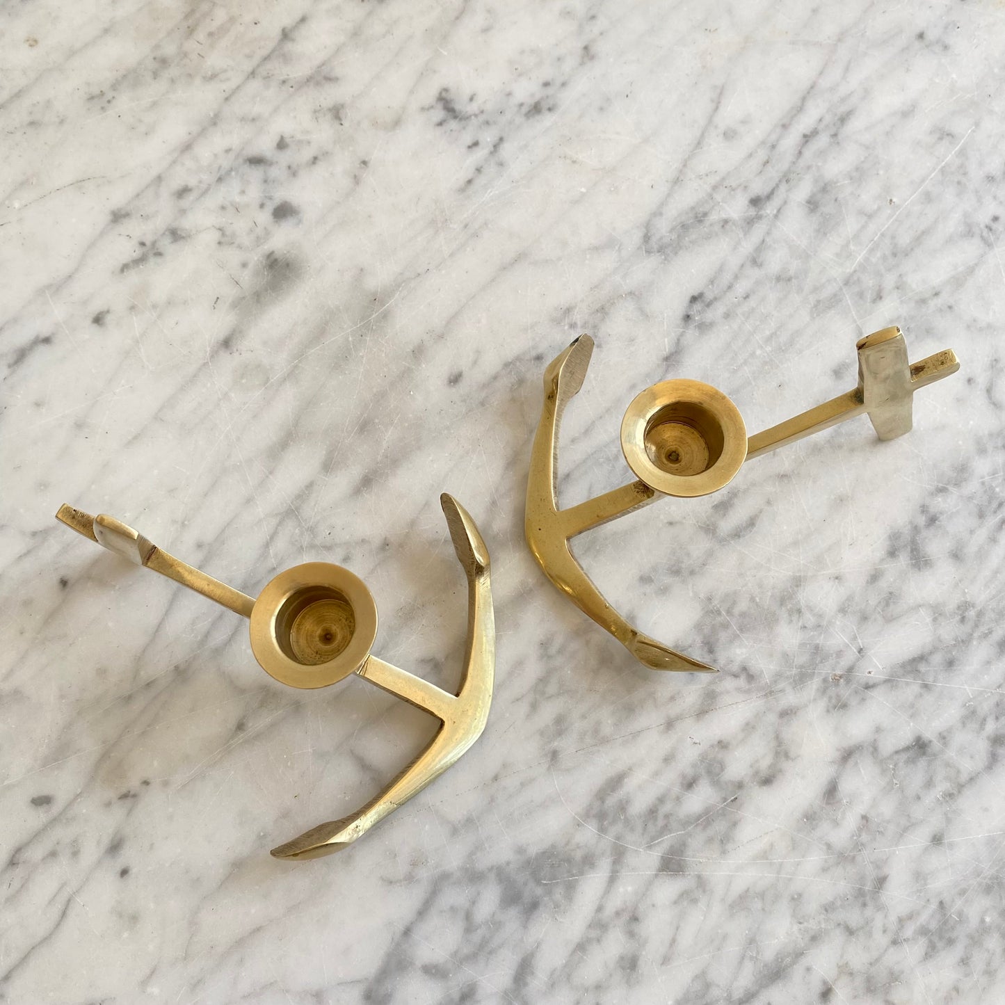 Pair of Vintage Brass Anchor Candle Holders (NAUTICAL COLLECTION)