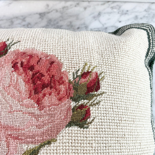 Antique Rose Needlepoint Accent Pillow