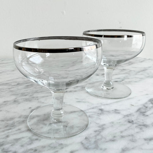 Pair of Vintage Silver Rimmed Stemmed Glasses