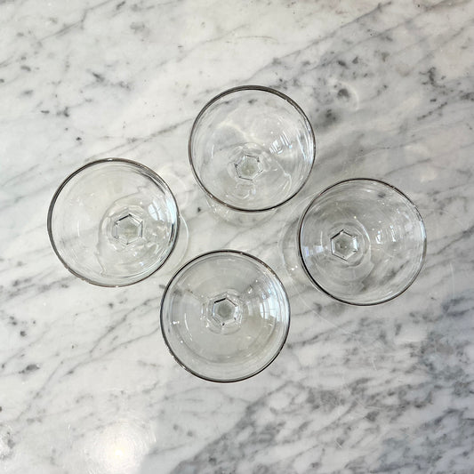 S/4 Vintage Stemmed Glasses with Silver Rim