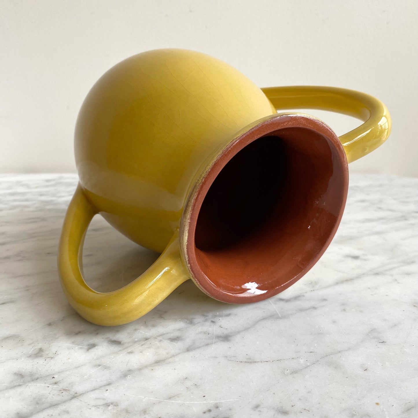 Vintage Yellow Double-Handled Ceramic Vase, Portugal