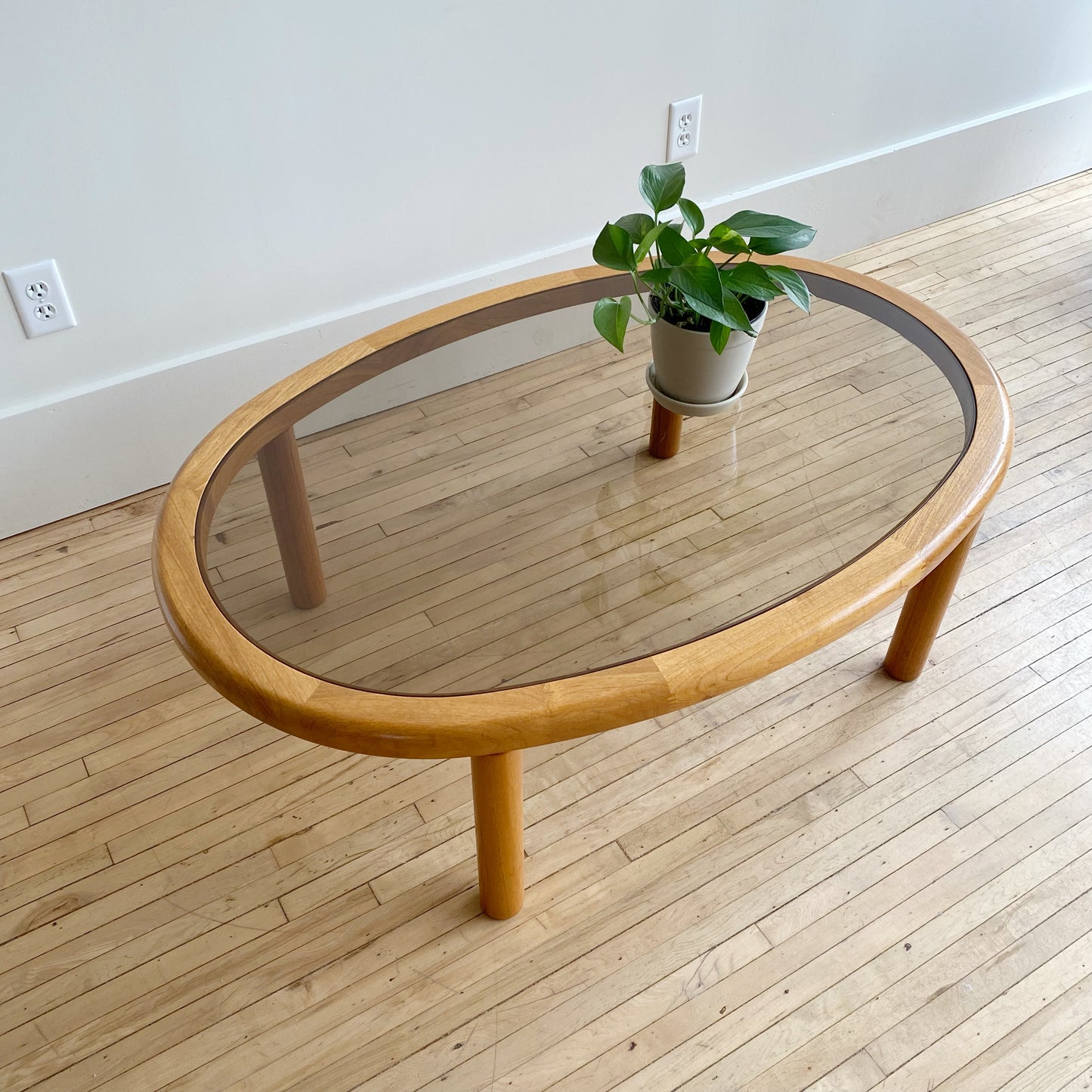 Vintage Oval Teak + Smoked Glass Coffee Table, by Haslev