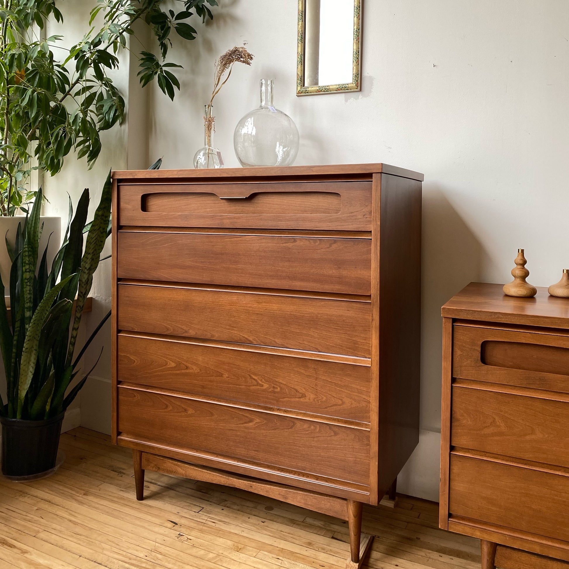 Restored Vintage MCM Tallboy Dresser by Bassett HAUS THEORY Restored Vintage MCM Tallboy Dresser by Bassett HAUS THEORY