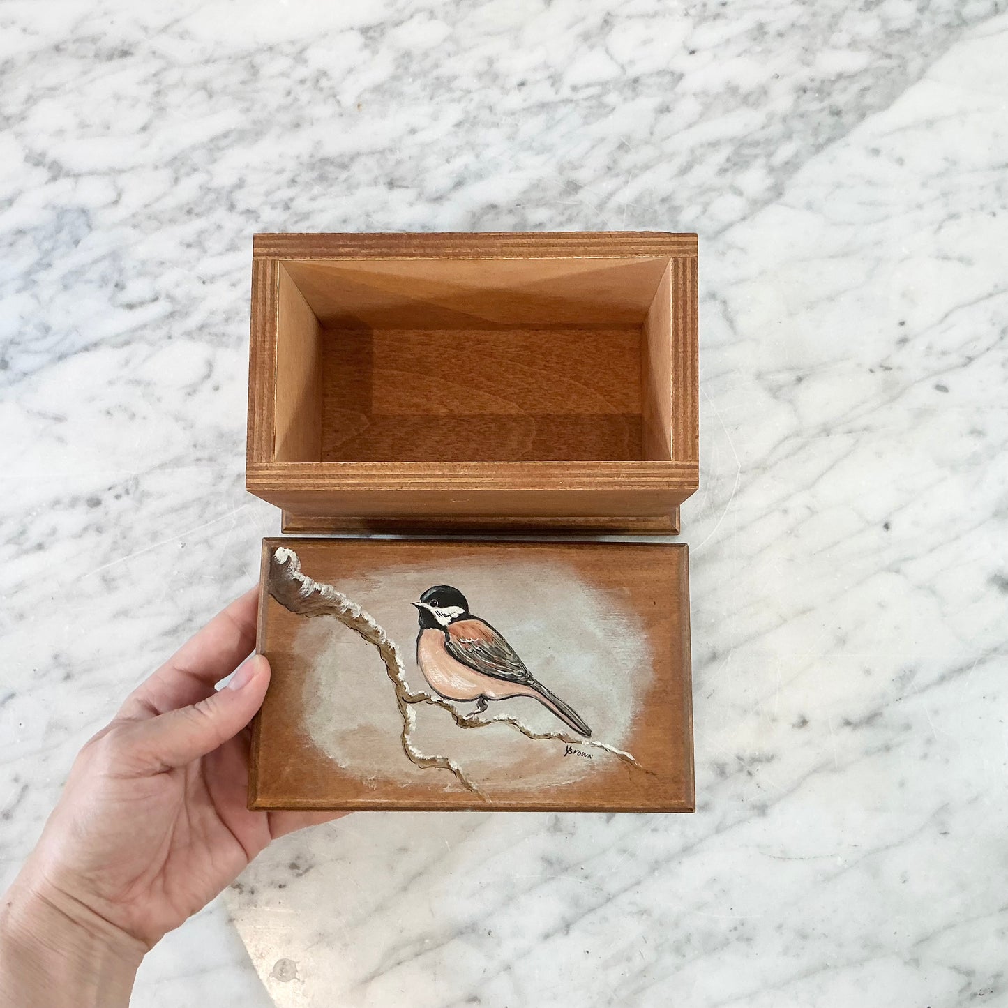 Vintage Hand Painted Wooden Bird Box