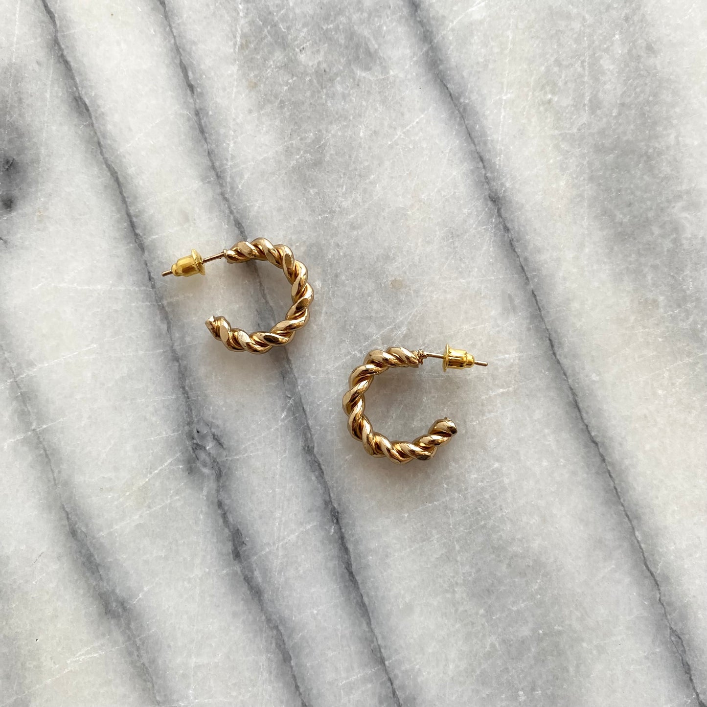 Vintage Golden Twisted Rope Hoop Earrings