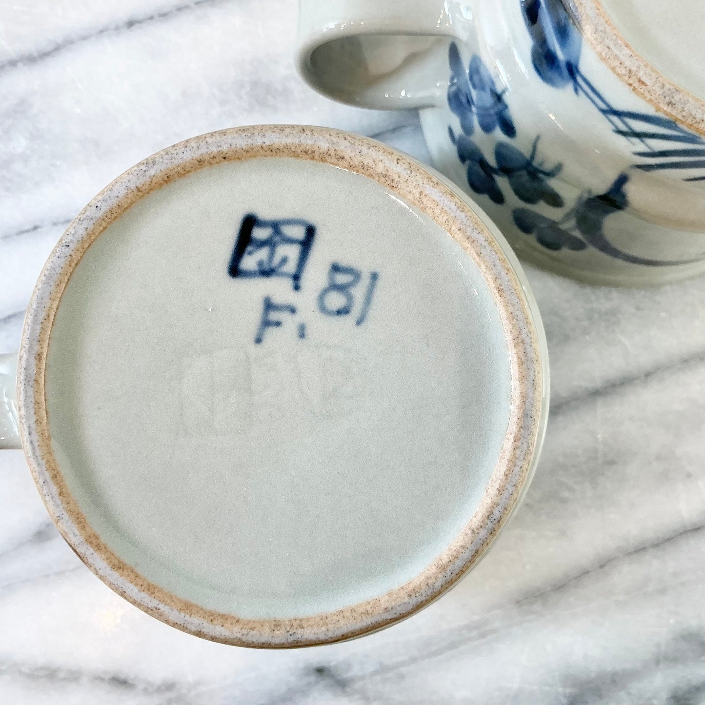 Pair of Large Vintage Blue Floral Ceramic Mugs