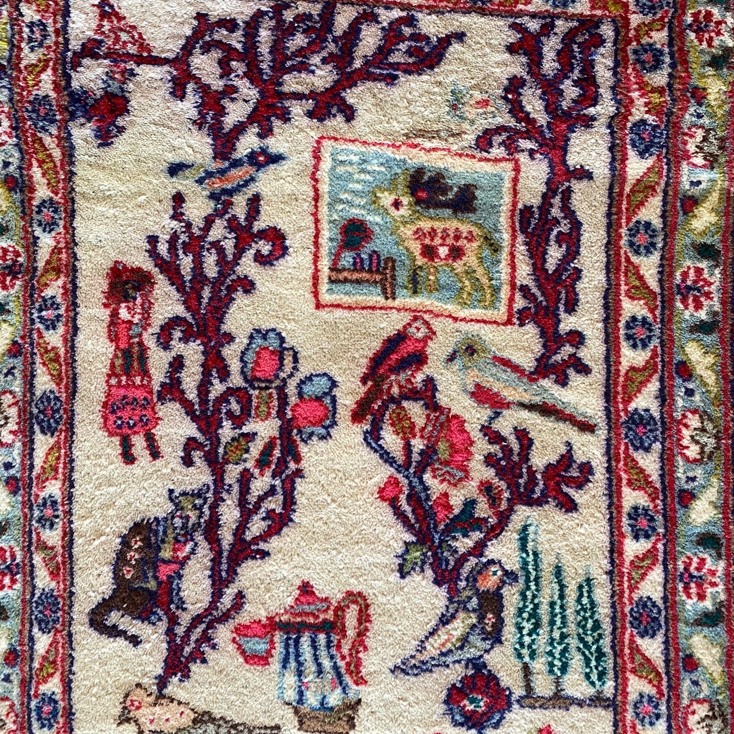 Vintage Hand-knotted Rug with Plants + Animals (3.4 x 5.7)