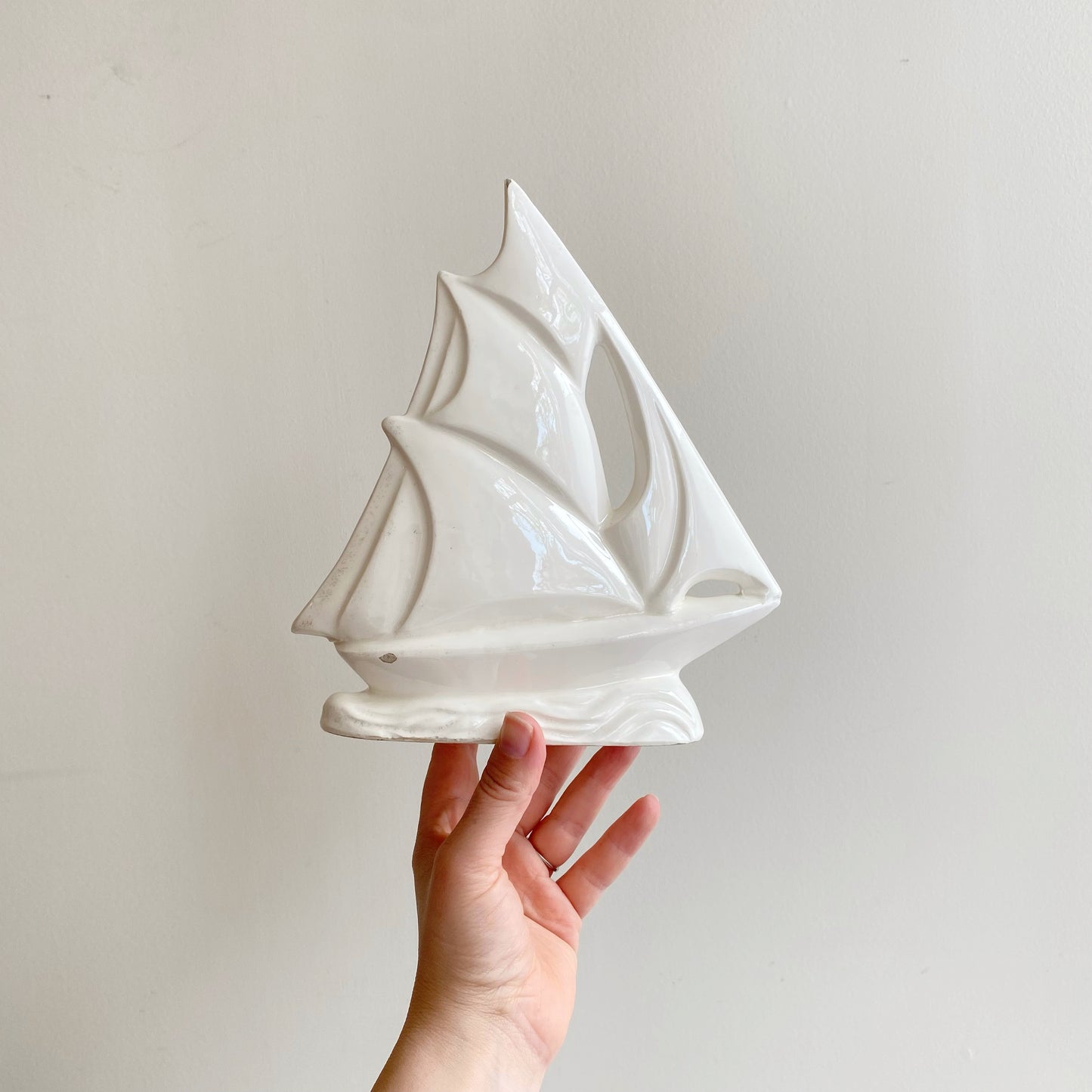 Vintage White Ceramic Sailboat Planter