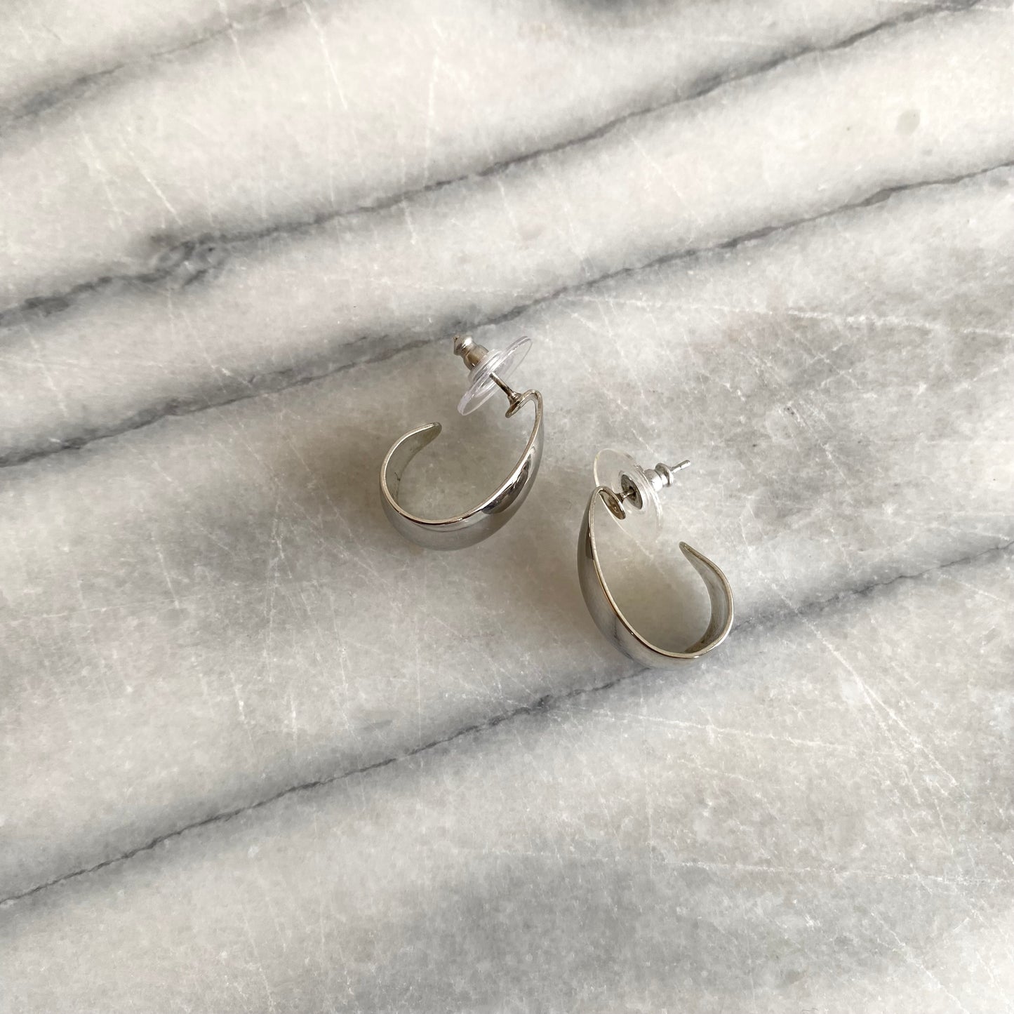 Vintage Polished Silver Hoop Earrings