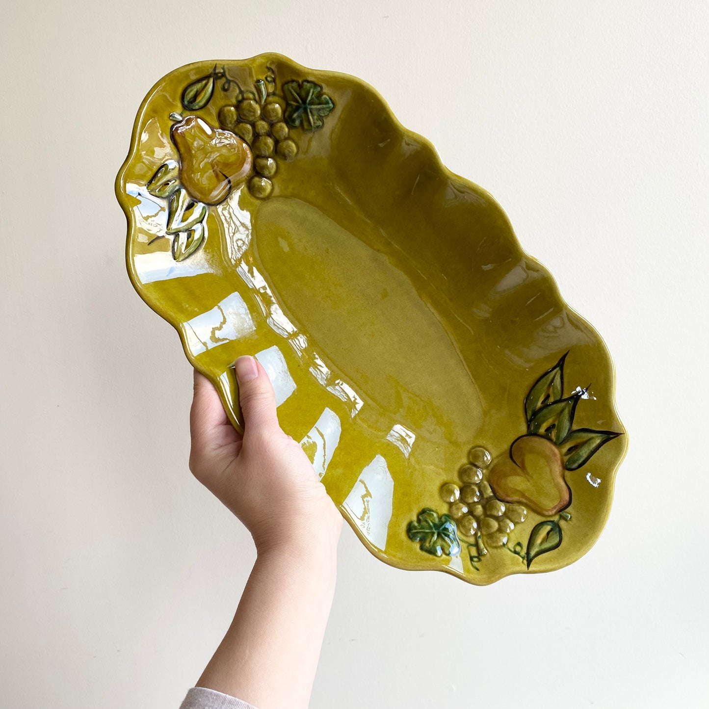 Vintage Chartreuse Ceramic Platter with Fruit