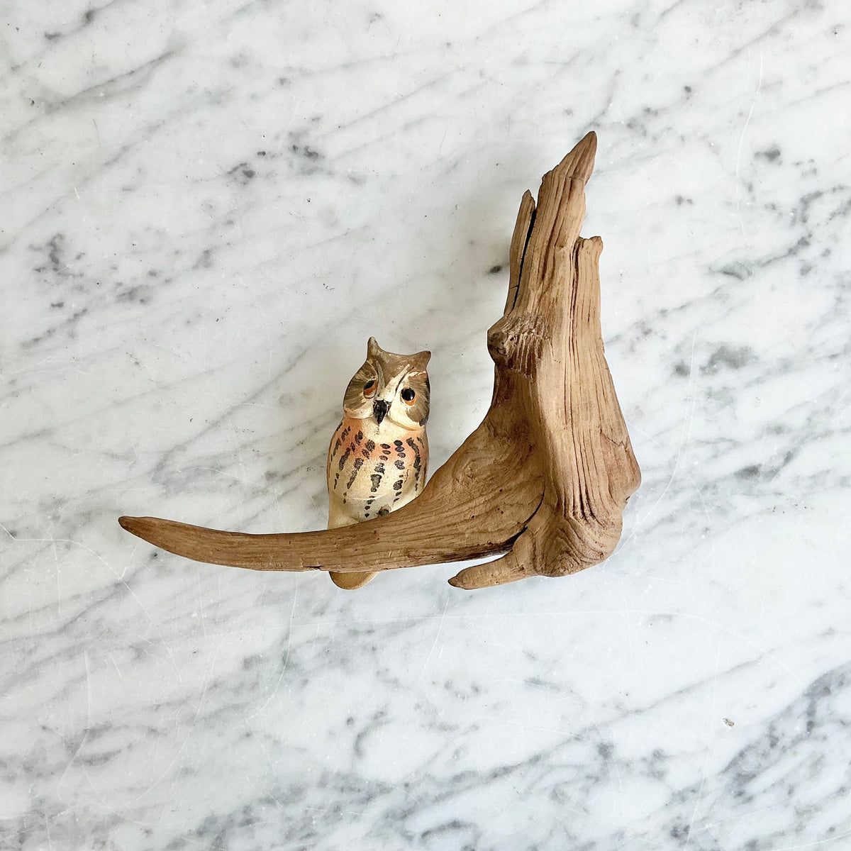 Vintage Carved Owl + Driftwood Art