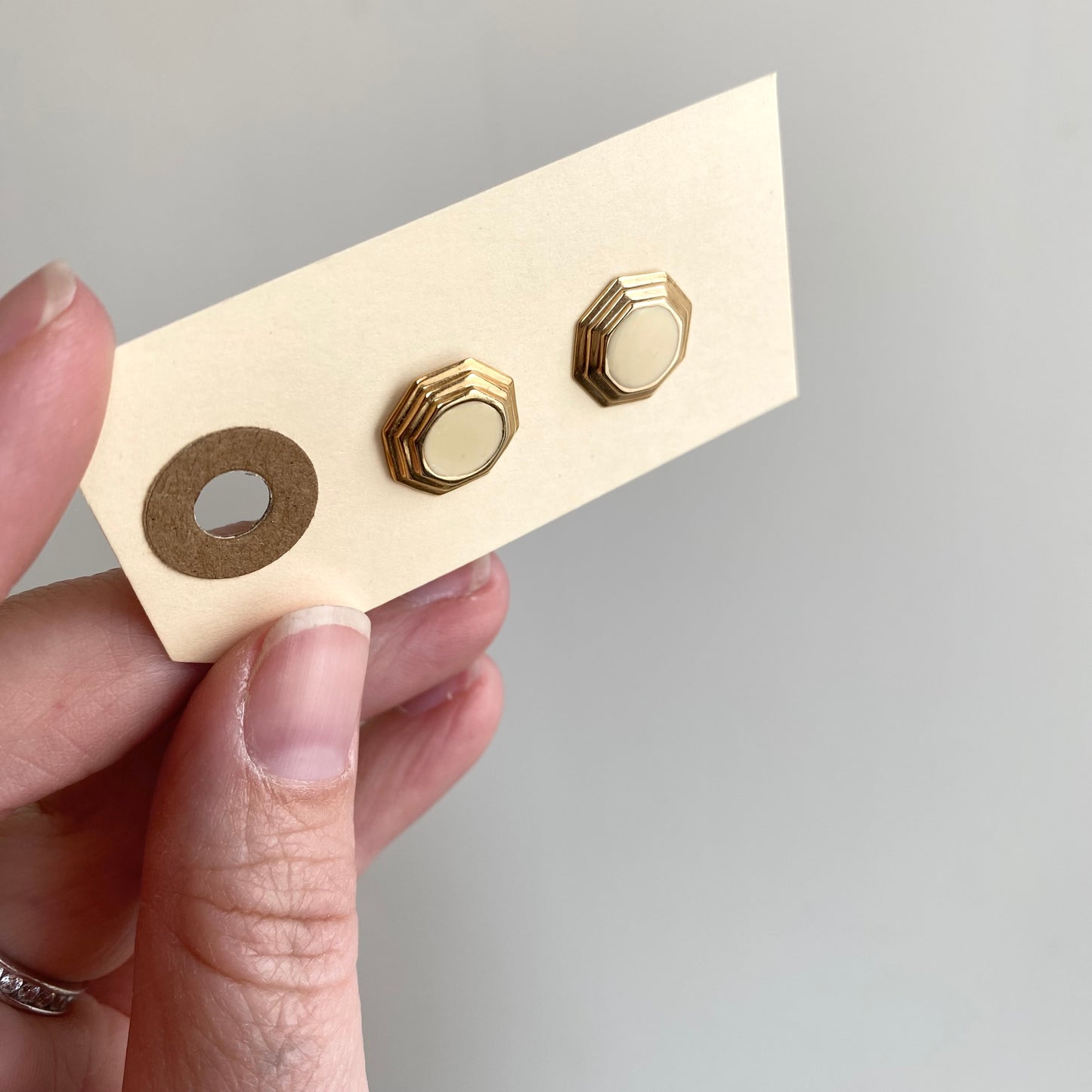 Vintage 80’s Ivory Enamel + Gold Earrings