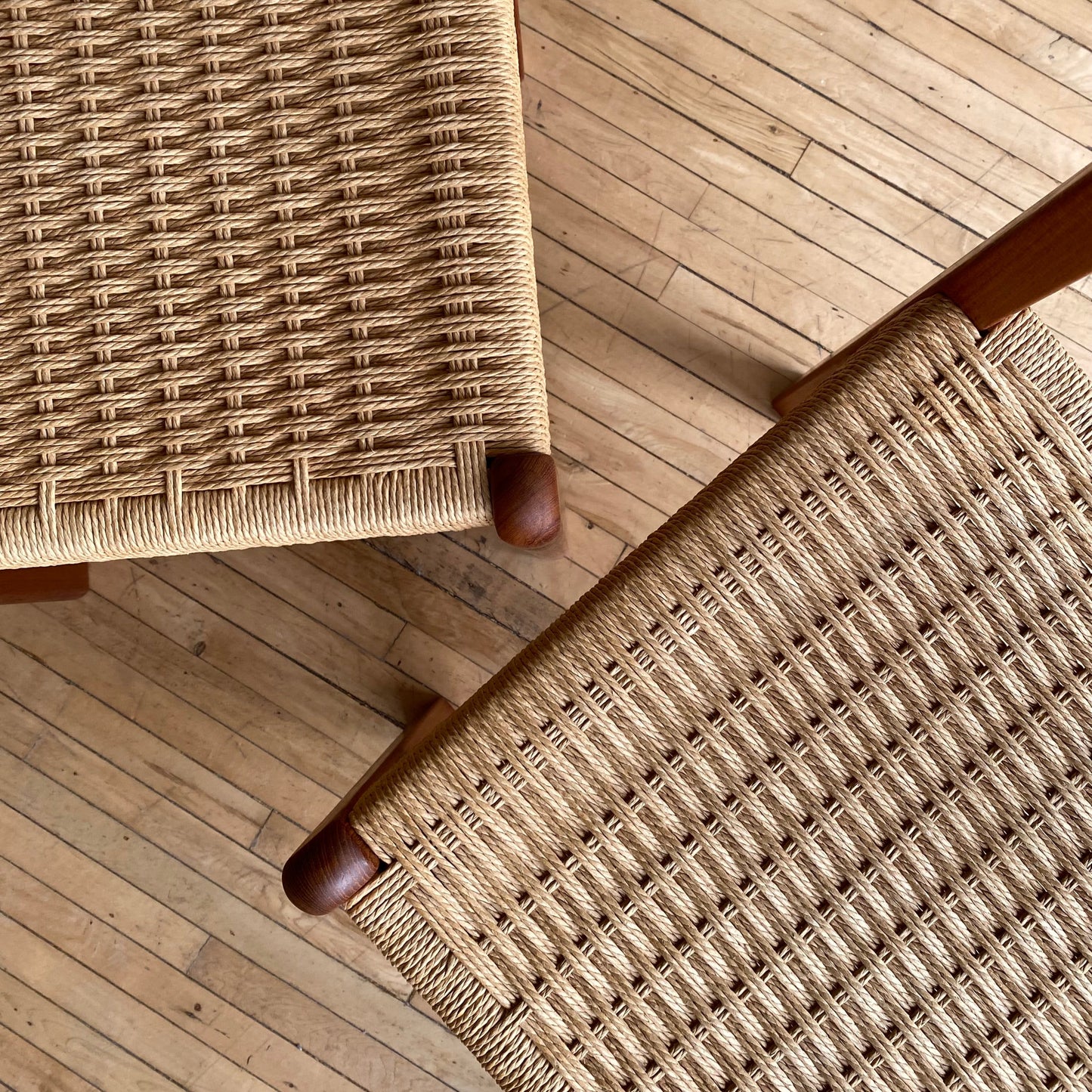 PAIR of Vintage Teak Dining Chairs with Paper Cord Seats