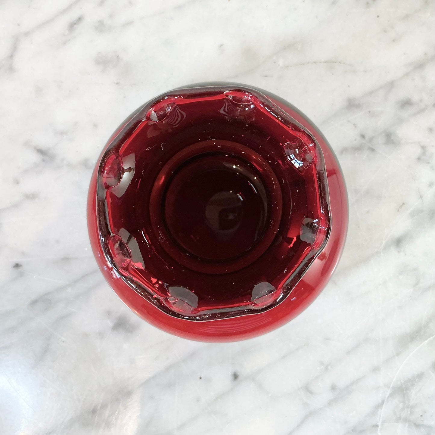 Vintage Ruby Red Vase with Lacy Edge