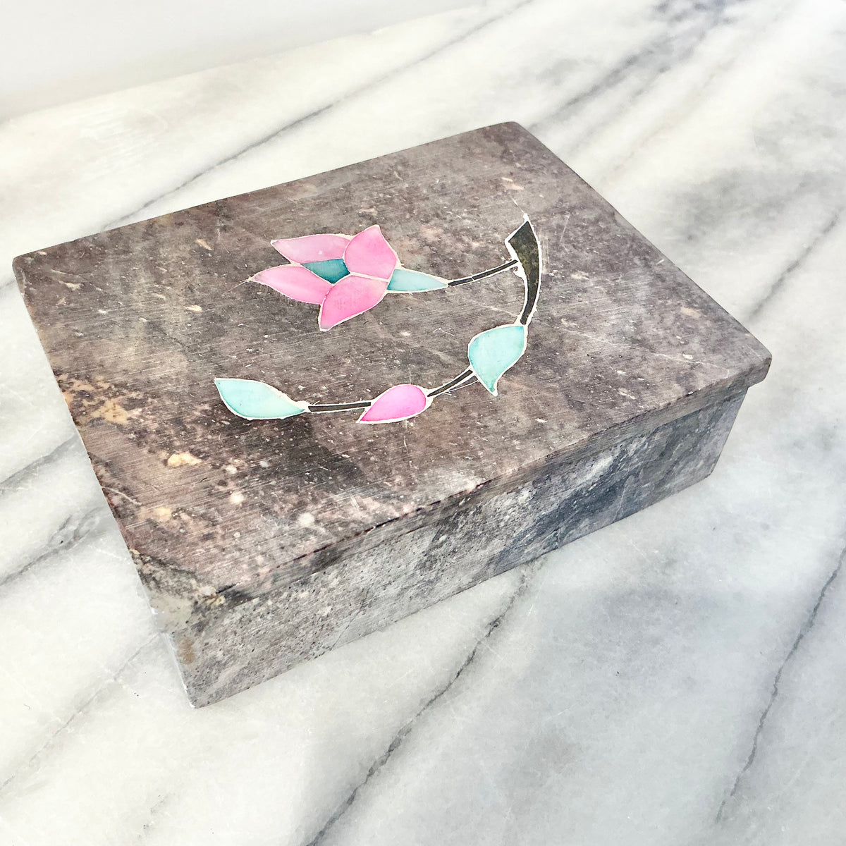 Vintage Stone Box with Inlay