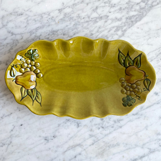 Vintage Chartreuse Ceramic Platter with Fruit