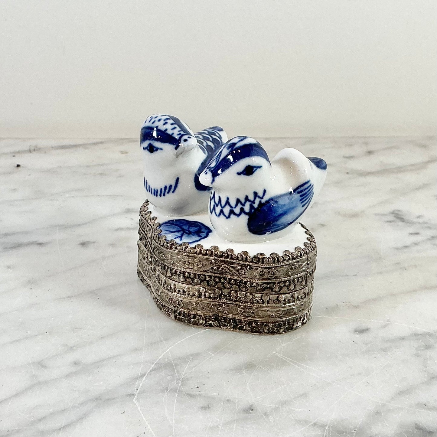 Vintage Blue + White Porcelain Bird Shard Box