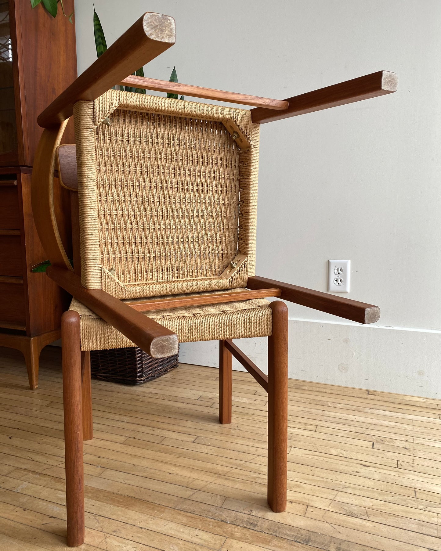 PAIR of Vintage Teak Dining Chairs with Paper Cord Seats