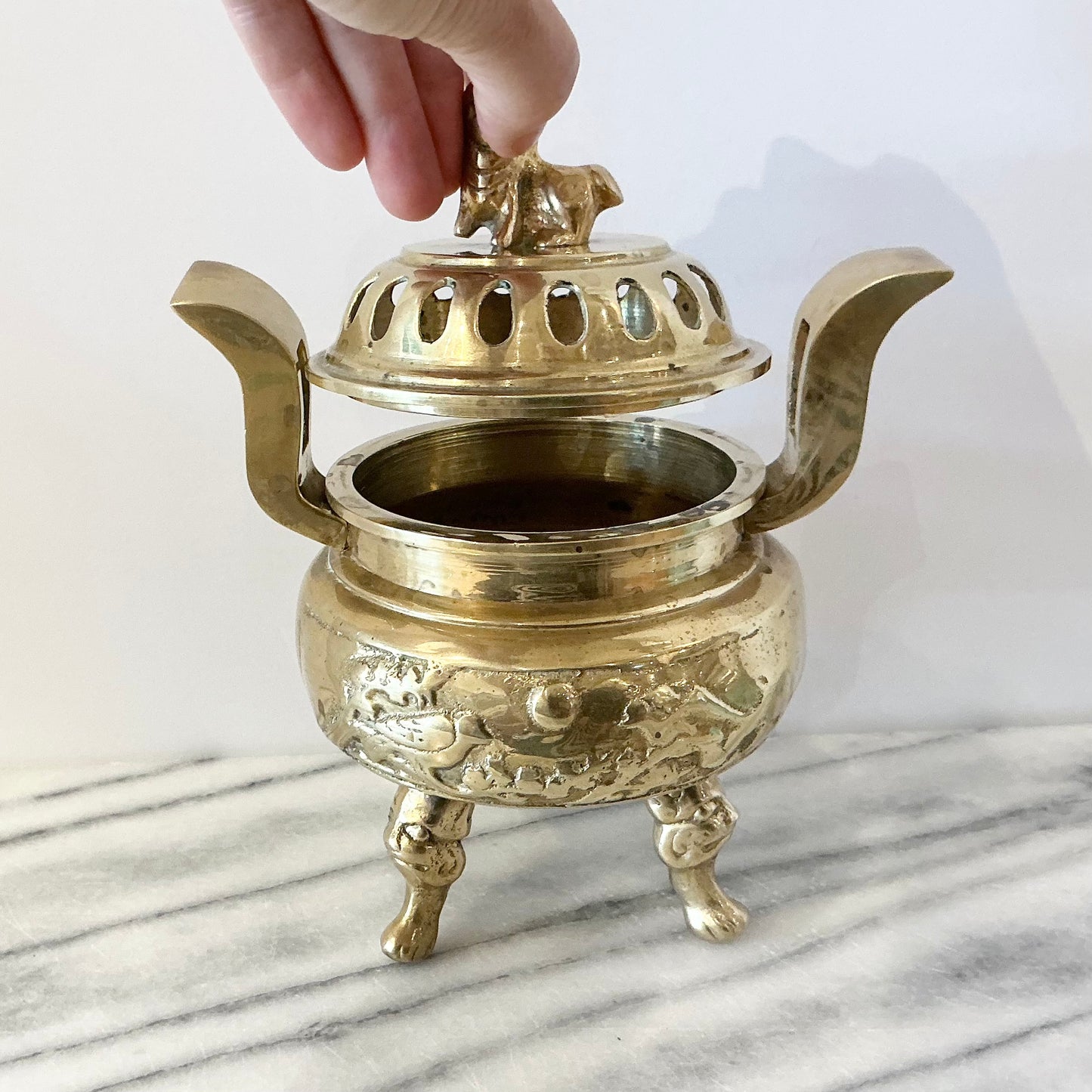 Large Vintage Brass Incense Burner with Foo Dog