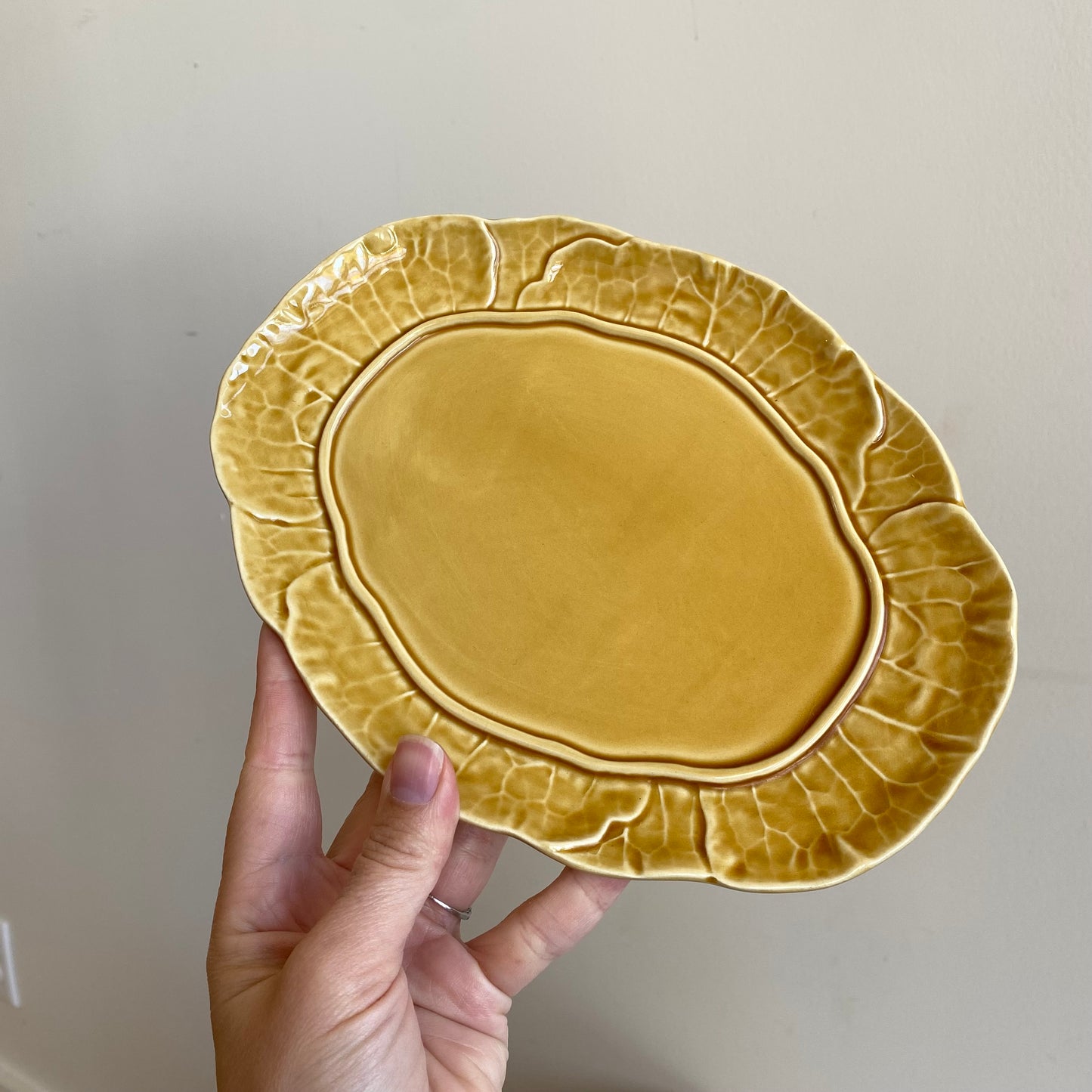 Vintage Covered Dish, Golden Cabbage Leaf